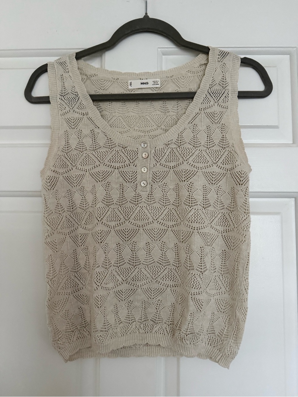 Mango Crochet Knit Tank in Light Beige